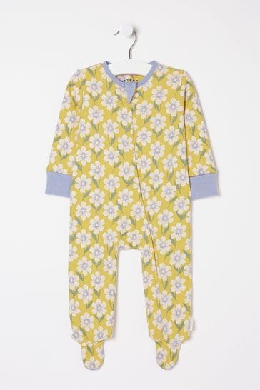 FatFace Yellow Flower Print Zipped Sleepsuit