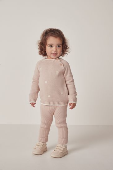 The White Company Pink Organic Cotton Knitted Rib Leggings