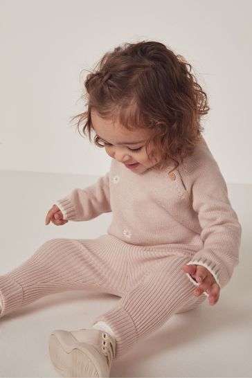 Buy The White Company Pink Cotton Knitted Rib Leggings from Next Bahrain