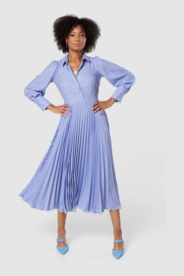 Closet London Blue Pleated Shirt Midi Dress