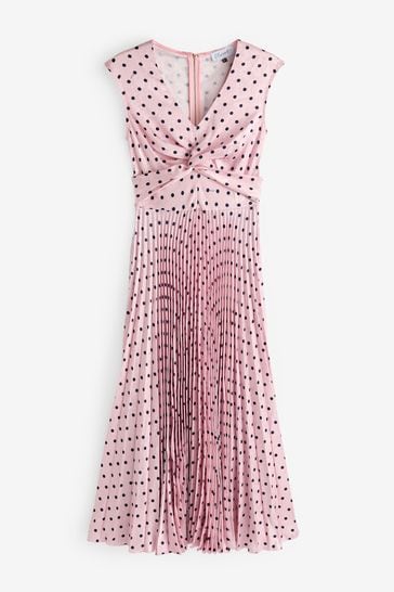 Closet London Pink Soft Twist Detail Pleated A- line Dress
