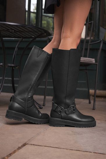 Biker boots knee high on sale