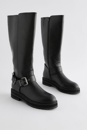 Buy Black Forever Comfort Knee High Biker Boots from Next Bahrain