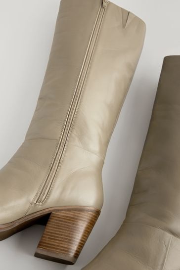 Buy Neutral Leather Forever Comfort Knee High Block Heel Boots from Next Bahrain