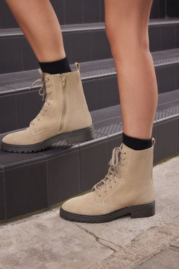 Neutral Standard Wide Fit Forever Comfort Leather Lace Up Boots