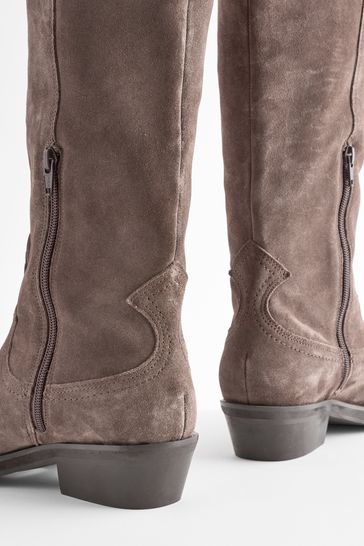 Buy Chocolate Brown Forever Comfort Leather Western Cowboy Knee High Boots from Next Bahrain