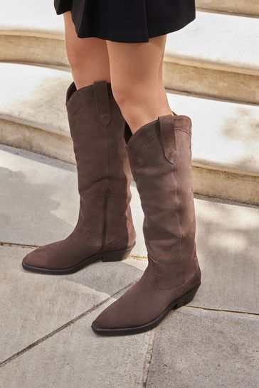 Chocolate Brown Forever Comfort Leather Western Cowboy Knee High Boots