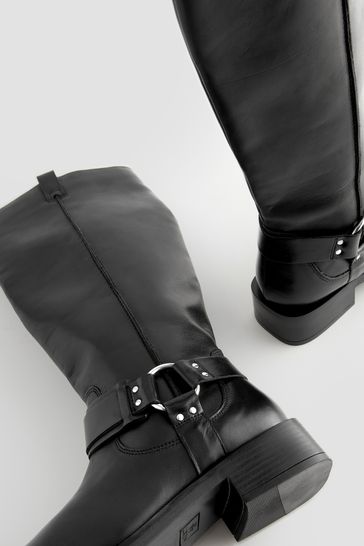 Black Forever Comfort Gaucho Biker Knee High Boots