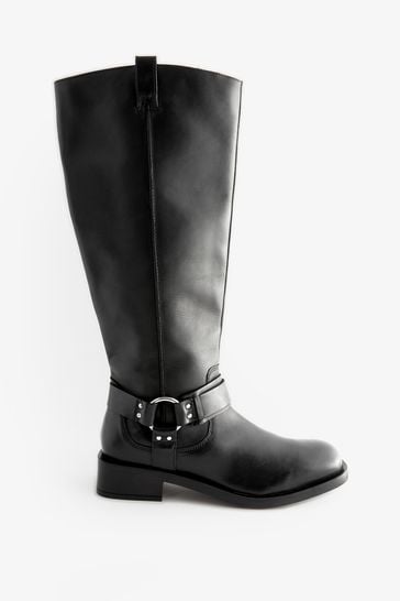 Black Forever Comfort Gaucho Biker Knee High Boots