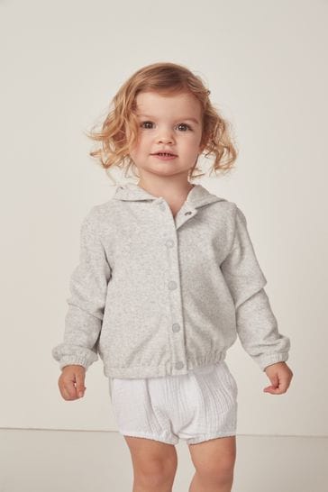 The White Company Grey Organic Crinkle Cotton Bubble And Jacket Set