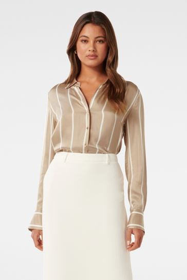 Forever New Nude Harvey Notched Neck Satin Shirt