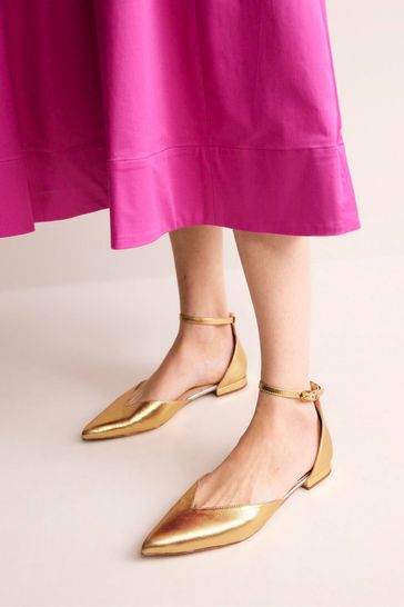 Boden Gold Ankle Strap Point Flats