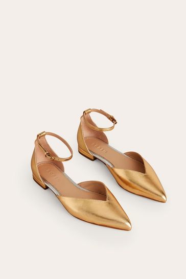 Buy Boden Gold Ankle Strap Point Flats from Next Bahrain