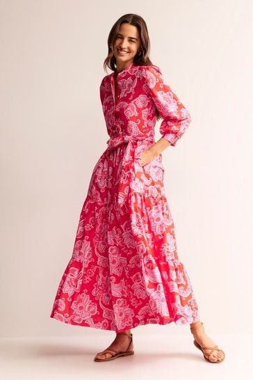 Boden Pink Alba Tiered Cotton Maxi Dress