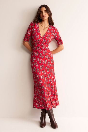 Boden Red Rebecca Jersey Midi Tea Dress