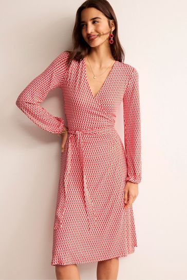 Boden Red Joanna Jersey Midi Wrap Dress