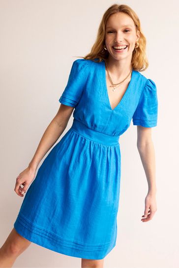 Vestido azul corto de lino Eve de Boden
