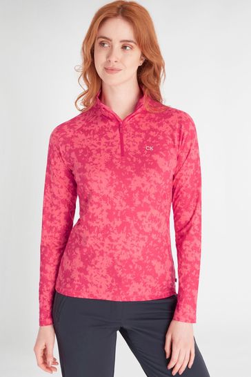 Calvin Klein Golf Pink Canvas Print Zip Top