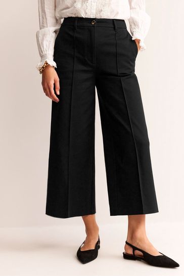 Boden Black Clean Wide Crop Trousers