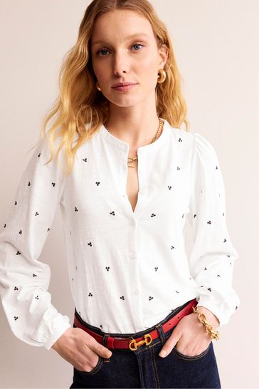 Boden White Marina Embroidered Shirt