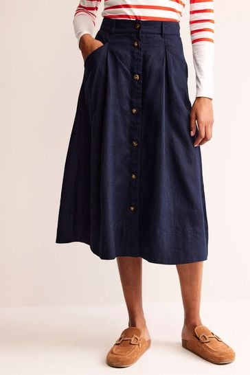 Boden Blue Utility Linen Midi Skirt