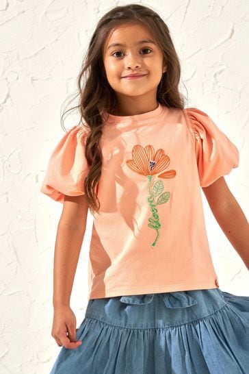 Angel & Rocke Orange Emmie Apricot Puff Sleeve T-Shirt