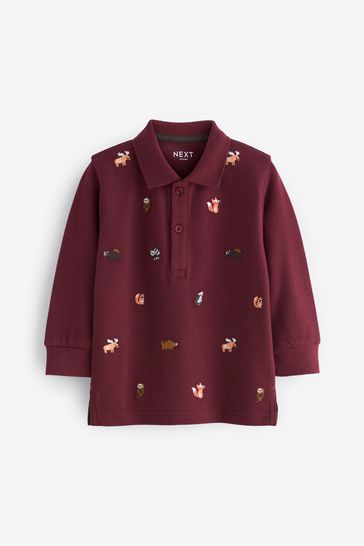 Buy Burgundy Red Long Sleeve 100 Cotton All Over Embroidered Polo Shirt 3mths 7yrs from Next Bahrain
