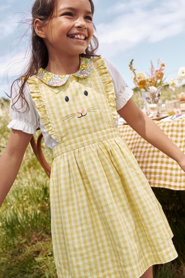 Boden Yellow Charming Bunny Pinafore Dress