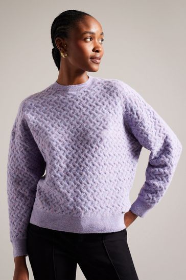 Ted Baker Purple Easy Fit Morlea Horizontal Cable Sweater