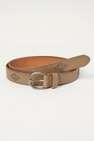 FatFace Brown Jean Stud Leather Belt