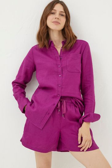 FatFace Purple Olivia Linen Shirt