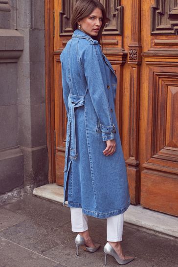 Blue long trench best sale coat