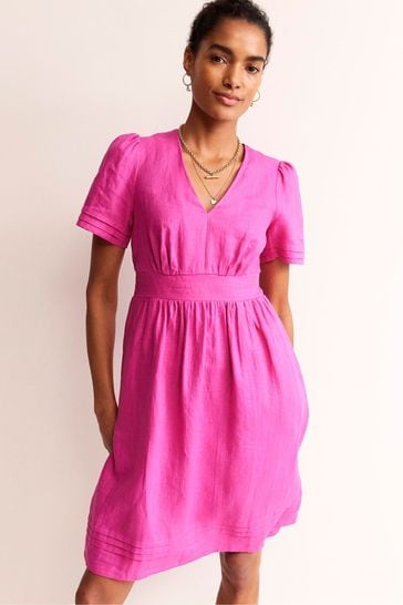 Vestido corto rosa de lino Eve de Boden