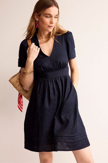 Boden Navy Eve Linen Short Dress