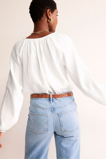 Buy Boden White Serena Doublecloth Blouse from Next Luxembourg
