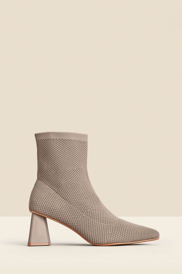 Sosandar Brown Angled Heel Knitted Sock Boots