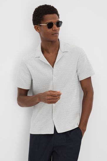 Buy Reiss Light Grey Brewer Jacquard Cuban Collar Shirt from Next Bahrain