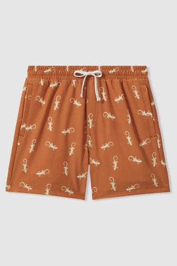 Reiss Orange/White Cammy Teen Reptile Print Drawstring Swim Shorts