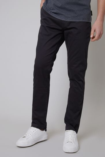 Threadbare Black Cotton Slim Fit Chino Trousers With Stretch