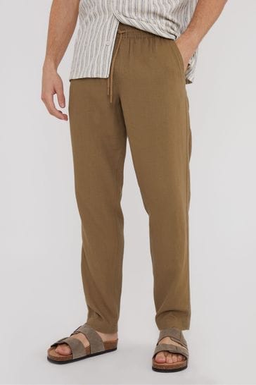 Threadbare Brown Linen Blend Drawcord Trousers