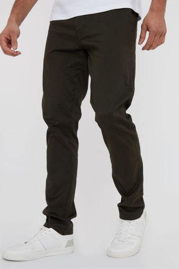 Threadbare Green Cotton Slim Fit Chino Trousers With Stretch