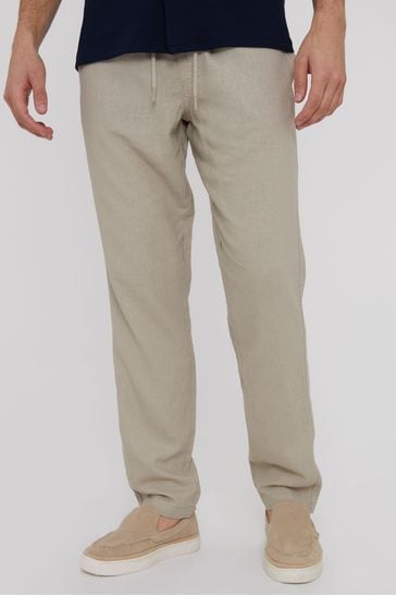 Threadbare Beige Linen Blend Drawcord Trousers