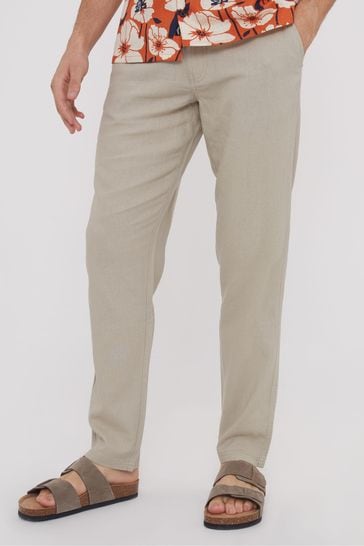 Threadbare Brown Linen Blend Trousers