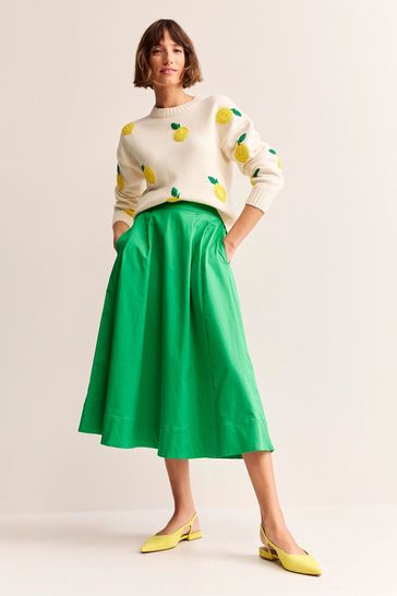 Boden Green Isabella Cotton Sateen Skirt