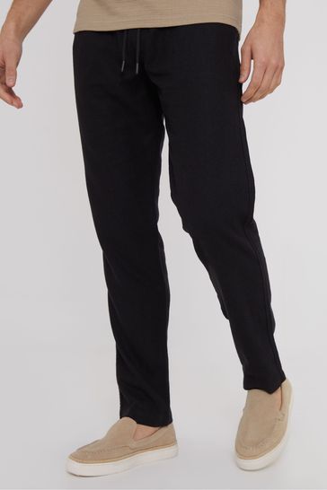 Threadbare Black Linen Blend Drawcord Trousers