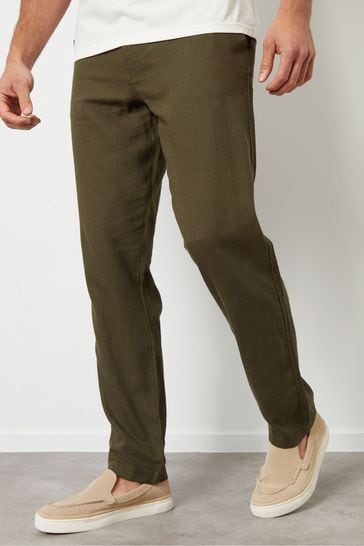 Threadbare Green Linen Blend Trousers