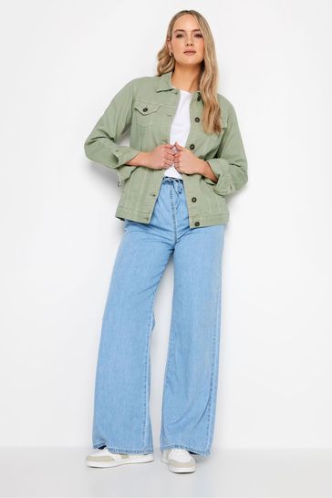 Long green hot sale denim jacket