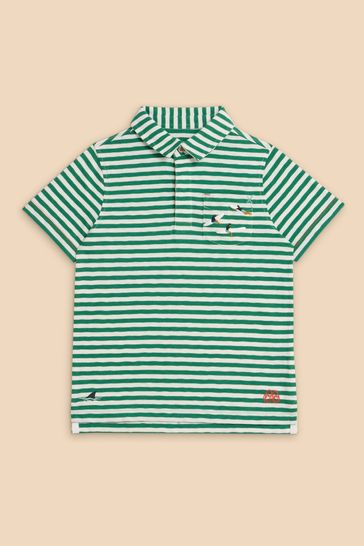 White Stuff Green Surfers Stripe Polo Shirt