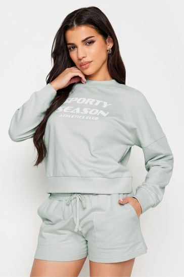 PixieGirl Petite Grey Sporty Season Slogan Cropped Sweatshirt