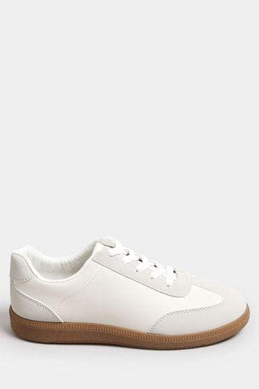 Yours Curve White Extra Wide Fit Retro Trainers Gum Sole